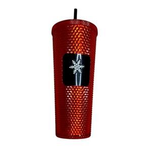 Starbucks 24 oz Red Diamond Studded Tumbler w/Snowflake BRAND NEW w/Straw